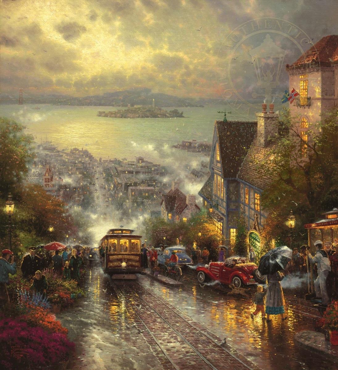Hyde Street et la baie San Francisco Thomas Kinkade Peintures à l'huile